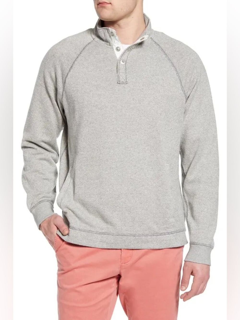Tommy Bahama | Cedar Springs Snap Mock Neck Pullover | Heather Grey | Size Large